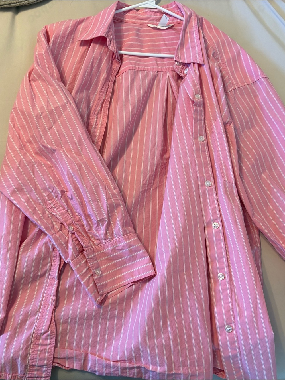 H&M Pink and White Striped Button-Down Shirt